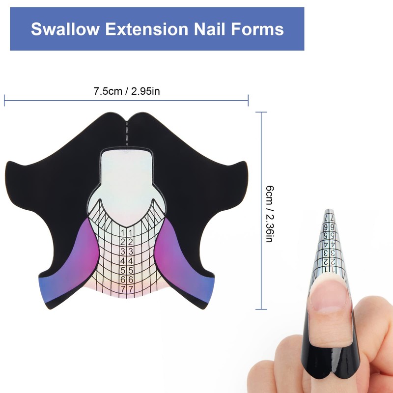 AHIER Nail Forms, 100PCS Acrylic Swallow Self Adhesive Gel Nail