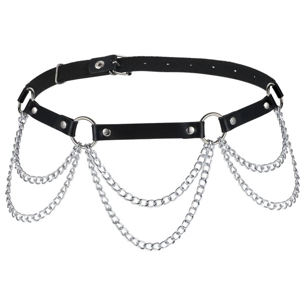 Lusofie Goth Chain Belt Black PU Leather Goth Belt Adjustable