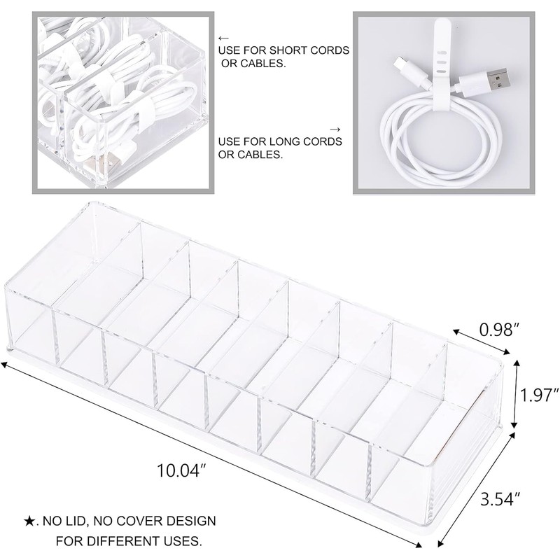 Plastic Cable Management Box with 10 Wire Ties, 8 Compartments