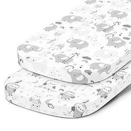 Bedside Sleeper Bassinet Sheets for 32 x 19 Inch Mattress Pad – Compatible with Ronbei, Pamobabe, Lucky Dove, Nordmiex Bassinet – 100% Jersey Cotton – 2 Pack