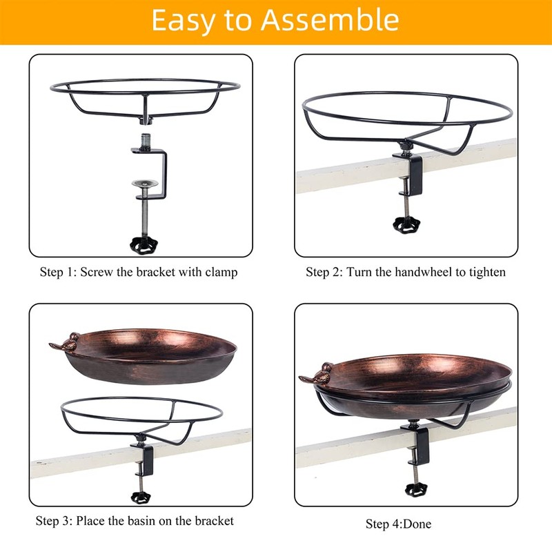 DREAMSOUL Deck Mounted Bird Bath with Adjustable Sturdy Metal Clamp,