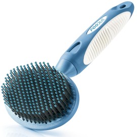 POODLIE Cepillo de Cerdas Redondas para Perros Y Gatos - Cepillo Suave para El Cuidado de Pelo Corto O Largo - Herramienta Suave para Piel Sensible. Elimina Caspa, Suciedad Y Desenreda (Azul)