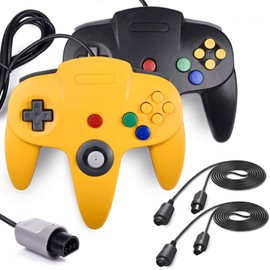miadore 2-Pack Wired Classic 64 Controller Bundle with 2 Extension Cords [1.8m/6ft ] Compatible with N64 Video Game Console (Black and Yellow)