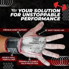 JerkFit Wodies Wrist Wraps 2n1 Full Palm Protection Handgrips Combined With Wrist Support, Workout Gloves For Weightlifting, WODs, Calisthenics & Gymnastics (Red, XL)
