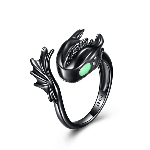 Dragon Ring 925 Sterling Silver for Women Black White Dragon
