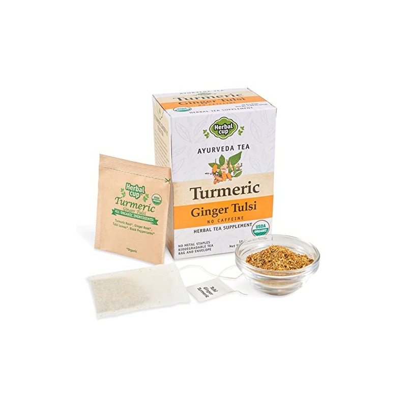 Herbal Cup Ayurveda Turmeric Tea, Organic Ginger Tulsi, No Caffeine