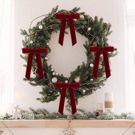 FLAIR GIFTS - 24 lazos de Navidad de terciopelo rojo vino borgoña, 5 x 7 pulgadas, lazos de terciopelo de lujo para decoración del árbol de Navidad, coronas, envoltura de regalos, chimeneas y