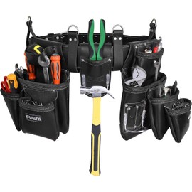 FUERI Leather Tool Belt Heavy Duty Bags Pouches for Men Construction Carpenter Electrician Framer Work - Black