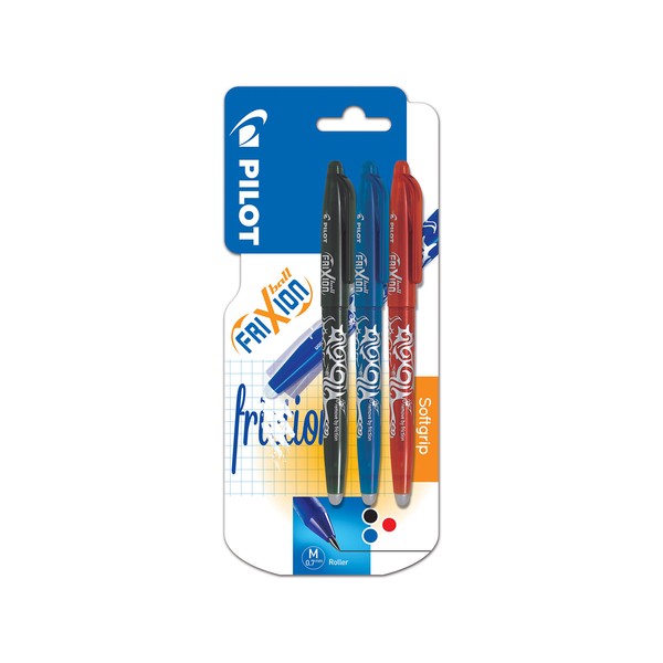 Pilot Frixion Erasable Rollerball 0.7 mm Tip - Black/Red/Blue, Pack of 3