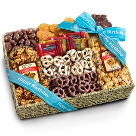 Birthday Chocolate Caramel and Crunch Grand Gift Basket with Snacks, Pretzels, Ghirardelli and Chocolate-covered Nuts