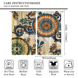 Bohemian Floral Blackout Curtains,Hippie Mandala Indian Boho Print Style Room Darkening Door Window Rod Pocket Curtain for Living Room Bedroom Kitchen W42xL45in