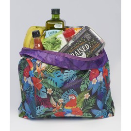 O-WITZ Reusable Grocery Bags | Vibrant Tote Bag For Groceries, Gym, Office, Beach, Toys & More | Washable Design With Large Handles For Maximum Convenience | Folds Into A Small Pouch, Parrots purple