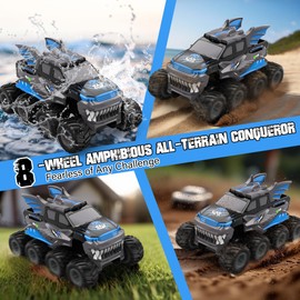 8WD Amphibious Remote Control Car, 2.4G 1:16 RC Monster Truck, Waterproof All-Terrain Off-Road Monster Truck Toys ,Christmas Birthday Gifts Presents for 8 9 10 11 12 Year Old Boys and Girls, Blue