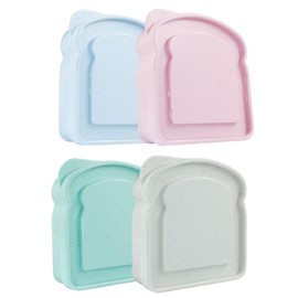 Hitefu 4 Pcs Sandwich Containers, BPA Free Reusable Sandwich Box with Lid, Food Storage Box for Lunch, Bread & Toast, Microwave & Dishwasher Safe (Pink, Blue, Green, White)