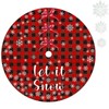 48" Buffalo Plaid Christmas Tree Skirt with 6pcs Plastic Snowflakes,Red