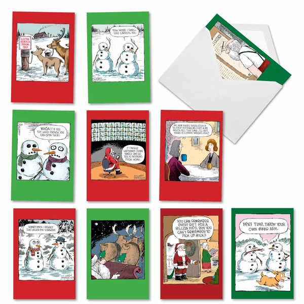 NobleWorks 10 Assorted Box Set Funny Christmas Mixed Occasions Greeting Cards w/5 x 7 Inch Envelopes (10 Designs, 1 Each) A Coverly Christmas A5554XXG-B1x10