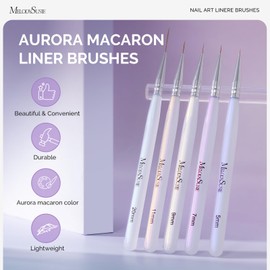 MelodySusie 5Pcs Nail Art Liner Brushes Professional Gel Polish Painting Art Design Pen Set for Thin Long Lines, Tiny Details, Fine Drawing, Delicate Coloring Sizes 5/7/9/11/20mm
