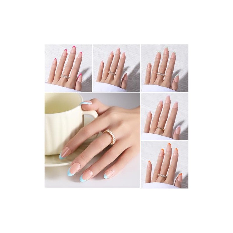 OPkssnails 300 uñas postizas francesas, uñas cortas almendra, preformadas, sin