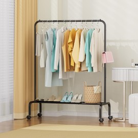 STARLATTA Rolling Clothing Racks for Hanging Clothes, Garment Rack for Clothes to Hang, Metal Portable Wardrobe Rack for Coats, Jackets, Shirts, Dress,Black