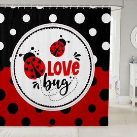 Homewish Ladybug Shower Curtain Wave Point Bathroom Shower Curtain Set for Kids Adult Red and Black Bath Curtain Cute Ladybug Waterproof Curtains Room Decor 72 x 72 Inch