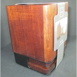 Realspace Solid Wood Walnut Danish Modern Desk Pen Holder with 2 Coasters MCM          C91