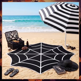 Breling Spiderweb-Shaped Beach Blanket 60 x 60 Inch Summer Halloween Beach Towel Fun Large Size Quick Dry Microfiber Material for Travel, Hiking, Camping, Summer Halloween Party Vacation Accessories