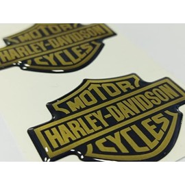 Wappen Logo Decal Paar geharzte Aufkleber kompatibel mit Harley 3D-Effekt-Modellen für Tank oder Helm. Größe einzelner Aufkleber: 50 x 39 mm (Gold/Schwarz)