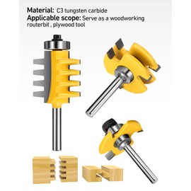 1/4-Inch Shank Tongue and Groove Router Bits Set & Reversible Finger Joint Router Bit, 3 Pack Router Bit Set, Woodworking Chisel Cutter for Density Boards, Solid Wood, MDF, Chipboard, Splints, Etc
