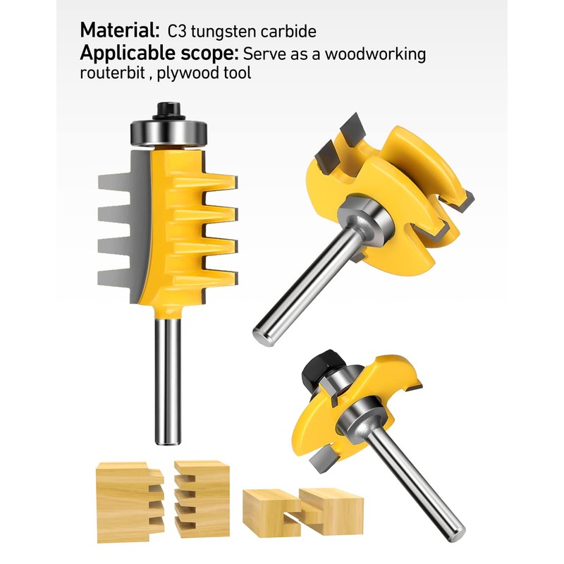 1/4-Inch Shank Tongue and Groove Router Bits Set & Reversible
