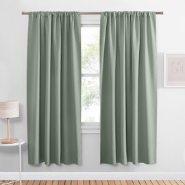 PONY DANCE Sage Green Blackout Curtains for Bedroom 72 inch Length 2 Panels Set, Thermal Insulated Rod Pocket Room Darkening Drapes for Living Room Window 2 Burg, Wide 42 x Long 72 inches