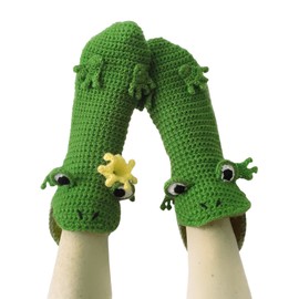 Frecoccialo Funny Socks Knitted Socks Dragon Crocodile Animal Socks Thick Knit Warm Floor Socks Whimsical Alligator Knitting Cuff Winter Warm Socks Thick Knit (Frog, Adult),One Size