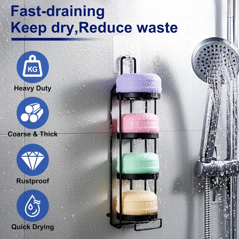 4 Tier Soap Dish for Shower, Wall Mounted Bar Soap