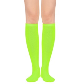 Century Star Women's Knee High Socks Athletic Thin Stripes Tube Socks High Stockings Outdoor Sport Socks 1 Pack Neon Green One Size