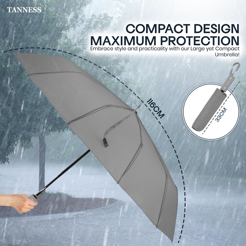 TANNESS Windproof Umbrella – 10-Rib Waterproof & Compact Umbrella with