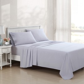 Laura Ashley- King Sheet Set, Luxury Sateen Cotton Bedding, 800 Thread Count, Soft & Smooth Home Decor (Solid Purple, King)