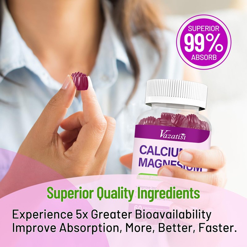 Calcium Magnesium Zinc Gummies with Vitamin D3 and K2, High
