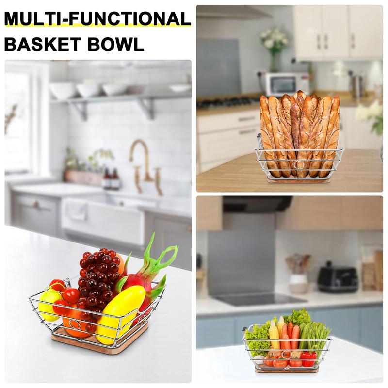 Livabber Countertop Fruit Basket Bowl with Banana Hanger, Modern Standing