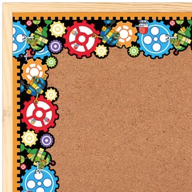 Yexiya 120 Pcs Gears Robot Bulletin Board Border Gears Bulletin Board Trimmers Trim Border Stickers Science Bulletin Board Decor for Back to School Classroom Office Home