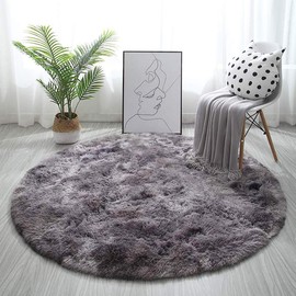 Tinyboy-hbq Round Area Rug Fluffy Rug for Bedroom Bathroom Living Room Rug Floor Mat Soft Fluffy Washable Rug Non Slip Circular Rug Shaggy Bedroom Bedside Household Carpet (Black/Gray, 100cm)