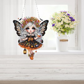 Amiiba Diamond Painting Hanging Kits Pumpkin Butterfly Girl, 5D Diamond Art Double Sided Hanging Plaques DIY Ornament Pendants Decorations (Pumpkin Girl)