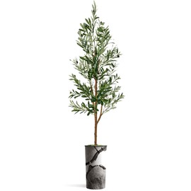 Artificial Tree in Black & White Close Up Planter, Fake Olive Silk Tree for Indoor and Outdoor Home Decoration - 68" Overall Tall (Plant Pot Plus Tree)