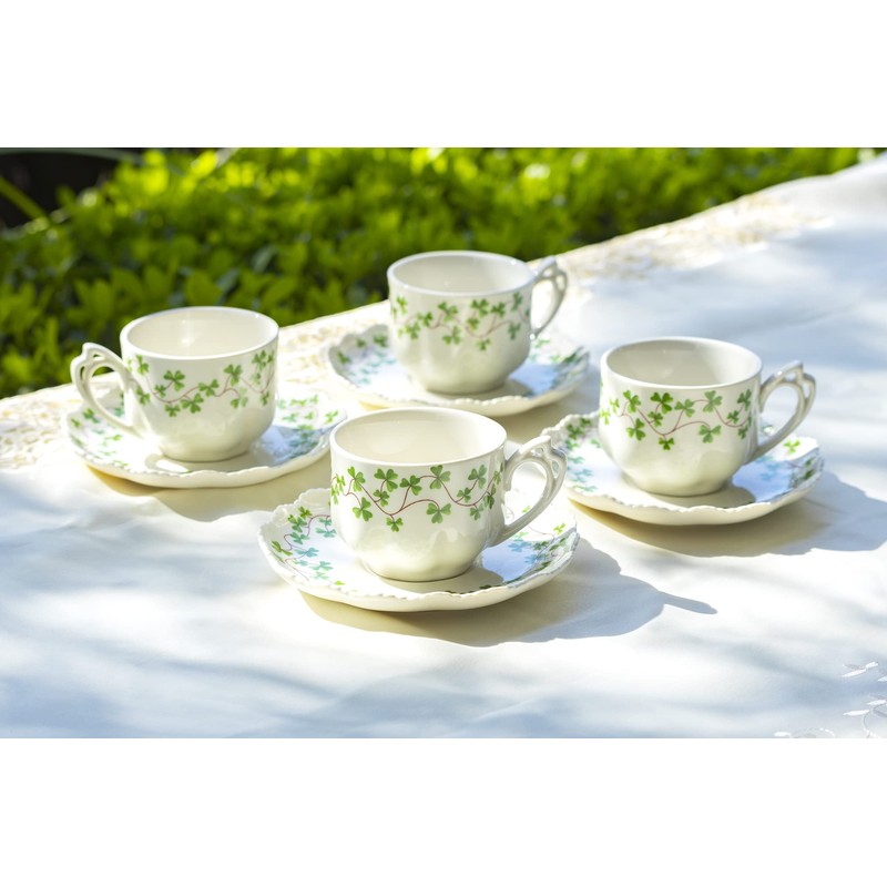 Grace Teaware Shamrock Fine Porcelain Tea Cup & Saucer, White/Green