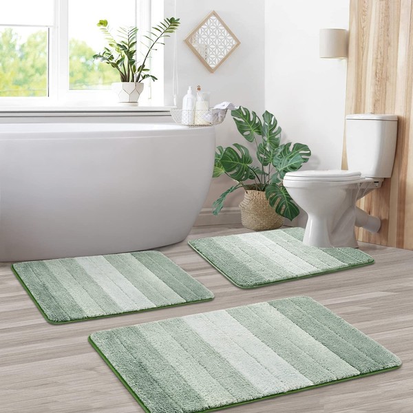 Kmson 3 Pcs Ombre Bathroom Rugs Set with U-Shaped Mat,