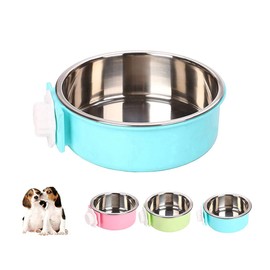 Crate Dog Cat Bowls, Removable Stainless Steel Hanging Pet Cage Bowls for Kennel, Water Food Feeder Bowls Cage Coop Cup for Cats, Dogs, Rabbits and Small Animals (Small, Blue)