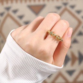 LBJIE 14K Gold Plated Knot Rings Simulated Diamond CZ Rotating Circle Design Finger Knuckle Ring，Thin Cocktail Rings For Women (9, Fancy Stones Gold)