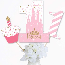 1st Birthday Little Princess Crown - Pink and Gold Princess First Birthday Party Centerpiece Sticks - Table Toppers - Set of 15