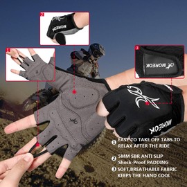 MOREOK Mens Cycling Gloves,Half Finger Biking Glove MTB DH Road Bicycle Gloves Gel Pad Shock-Absorbing Anti-Slip Breathable Motorcycle Mountain Bike Gloves Black-S