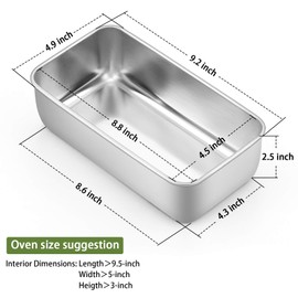 P&P CHEF Rectangle Loaf Pans Set of 4, Stainless Steel Bread Baking Pan, For Bread Toast Meatloaf Lasagna, Food Safety & Non Toxic, Deep Side & Smooth Roll, Easy Clean & Dishwasher Safe (9¼" × 5")