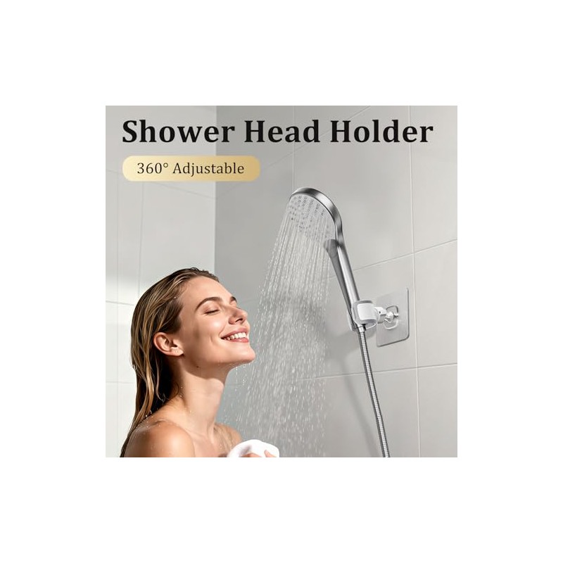 Adjustable Shower Head Holder Adhesive & Drill 2-in-1 with 360°