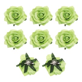 MECCANIXITY 8 Pcs Rose Flower Hair Clips 4 Inch Flower Hair Pins Flower Brooch for Women Hair Accessories Green